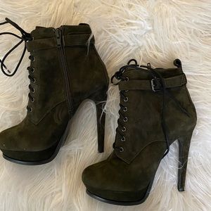 Suede Olive Green Platform Ankle Boots